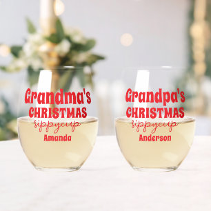 Verre À Vin Sans Pied Noël personnalisé grand-mère et grand-père