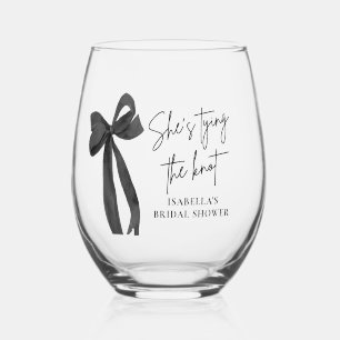 Verre À Vin Sans Pied Noeud Noir Elle Attache le Nœud Enterrement de Vie