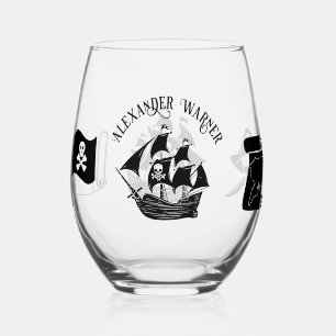 Verre À Vin Sans Pied Nom de carte du drapeau de crâne de navire pirate