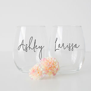 Verre À Vin Sans Pied Nom de Demoiselle d'Honneur de Mariage de Script M