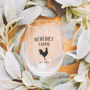 Verre À Vin Sans Pied Nom de ferme personnalisé du poulet rustique