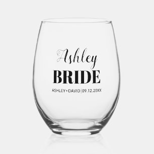 Verre À Vin Sans Pied Nom de la mariée mariage de typographie noire