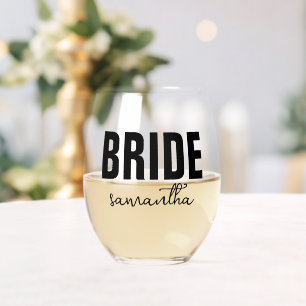 Verre À Vin Sans Pied Nom de la mariée personnalisée