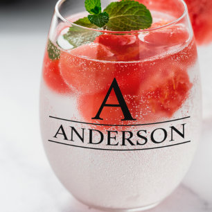 Verre À Vin Sans Pied Nom de monogramme Classique personnalisée