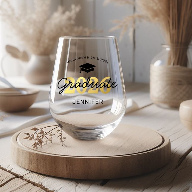 Verre À Vin Sans Pied Nom du diplômé moderne 2026 (Créateur téléchargé)