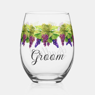 Verre À Vin Sans Pied Nom du mariage Groom M. Aquarelle Raisins
