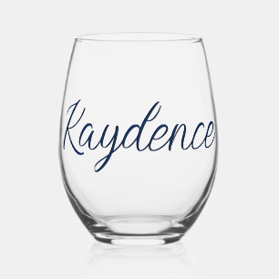 Verre À Vin Sans Pied Nom Élégant écrit à la main de Navy Indigo 3D