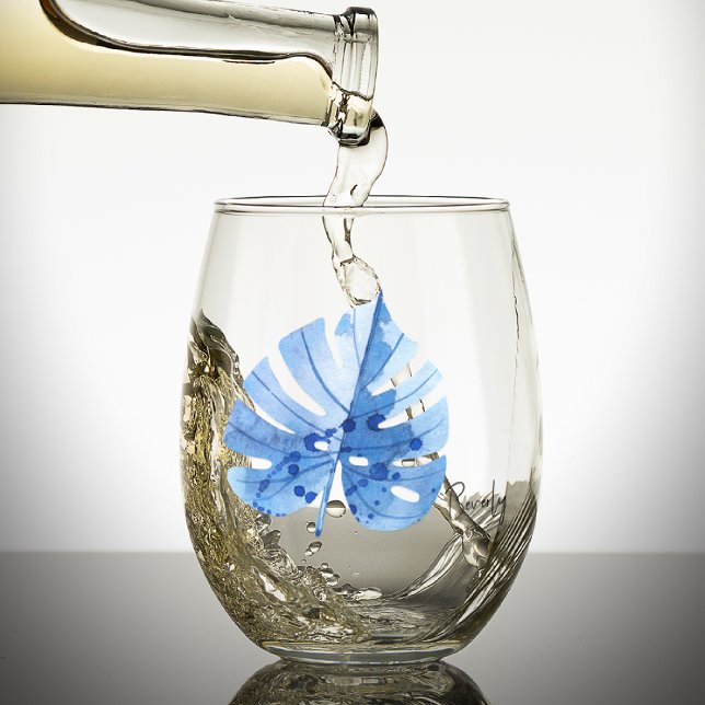 Verre À Vin Sans Pied Nom élégant subtil, feuille de Monstera tropical c (Créateur téléchargé)