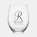 Verre À Vin Sans Pied Nom et monogramme du Groomsman personnalisé<br><div class="desc">Elégant cadeau personnalisé Groomsman avec monogramme personnalisé en noir élégant style de police script avec le nom et le titre de groomsman dans le style de police serif classique. Parfait aussi pour le meilleur homme, père de la mariée, demoiselle d'honneur, fille de fleurs, mère de la mariée et plus encore....</div>