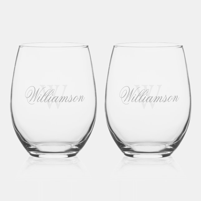 Verre À Vin Sans Pied Nom et monogramme en gris (Recto)