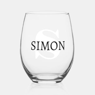 Verre À Vin Sans Pied Nom initial blanc et nom noir Moderne