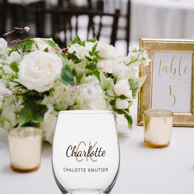 Verre À Vin Sans Pied Nom initial du monogramme simple (Créateur téléchargé)