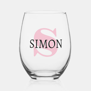 Verre À Vin Sans Pied Nom initial et noir de l'orchidée rose   Moderne