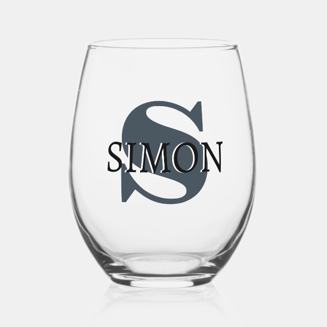 Verre À Vin Sans Pied Nom initial et noir du gris de charbon | Moderne (Recto)