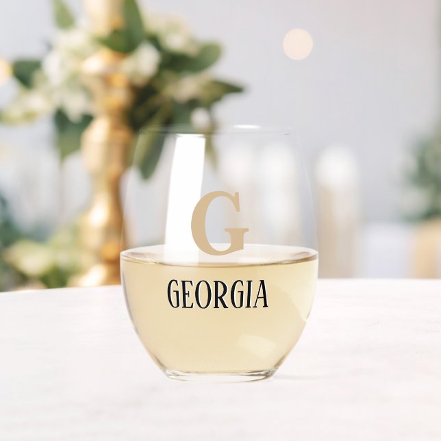 Verre À Vin Sans Pied Nom initial et noir Tan | Moderne (Insitu (Mariage))