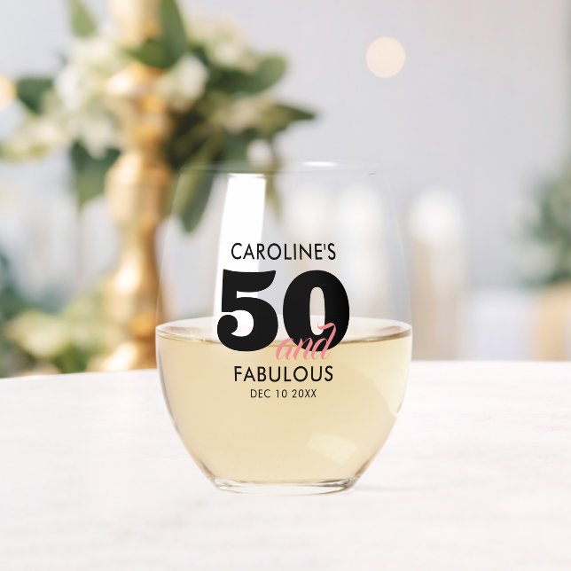 Verre À Vin Sans Pied Nom Moderne 50e Anniversaire (Insitu (Mariage))