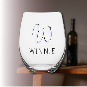 Verre À Vin Sans Pied Nom noir initial élégant du lavande Moderne