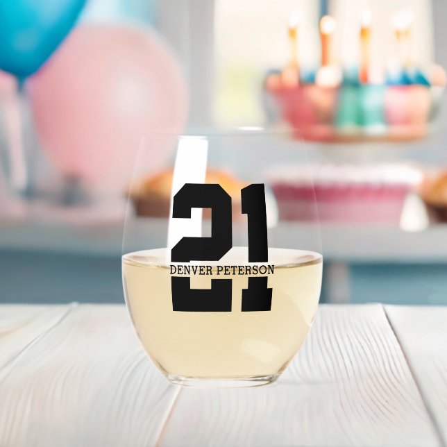 Verre À Vin Sans Pied Nom personnalisé 21e anniversaire Moderne (Insitu (Baby Shower))