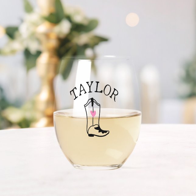 Verre À Vin Sans Pied Nom personnalisé Bot cowgirl chic moderne EVJF (Insitu (Mariage))