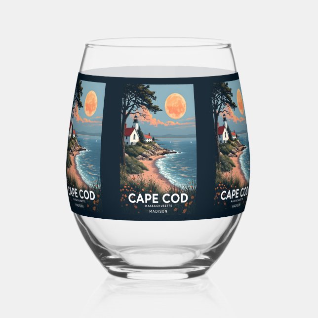 Verre À Vin Sans Pied Nom personnalisé Cape Cod Massachusetts (Recto)
