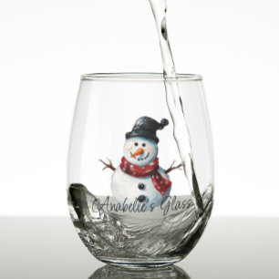 Verre À Vin Sans Pied Nom personnalisé de bonhomme de neige Noël