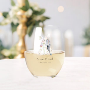 Verre À Vin Sans Pied Nom personnalisé Mariée & Marié Cadeau