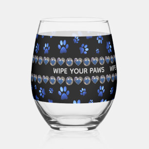 Verre À Vin Sans Pied Nom personnalisé, pattes de chien de parties scint