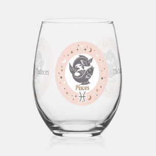Verre À Vin Sans Pied Nom personnalisé Poissons de signes zodiaques