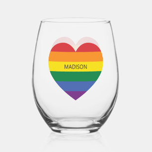 Verre À Vin Sans Pied Nom personnalisé Rainbow Heart