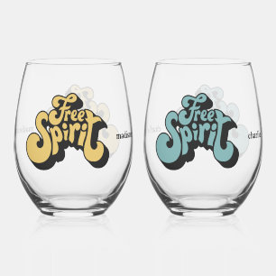 Verre À Vin Sans Pied Nom personnalisé Rétro "Esprit libre"