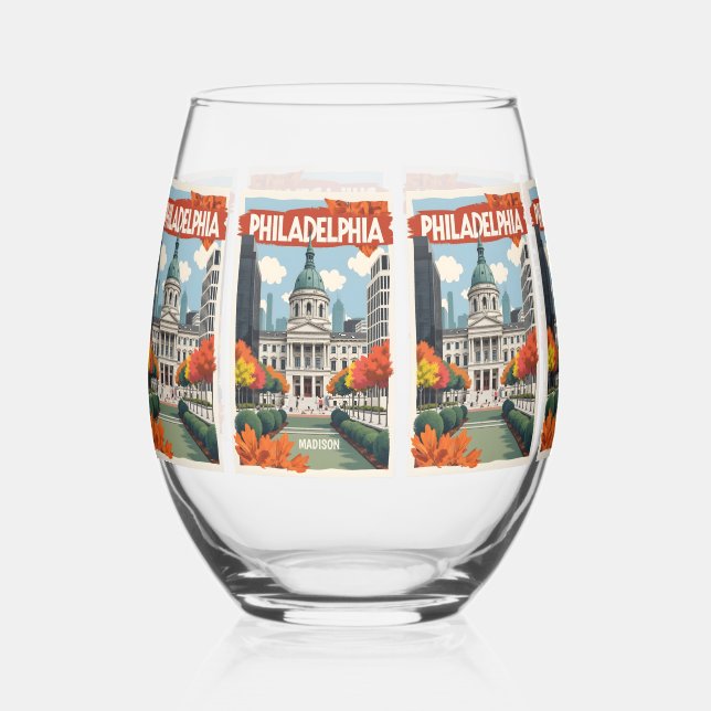 Verre À Vin Sans Pied Nom personnalisé Retro Philadelphie (Recto)