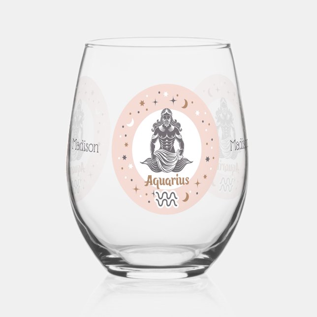 Verre À Vin Sans Pied Nom personnalisé Symbole zodiaque Aquarius (Verso)