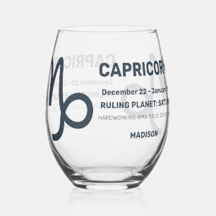 Verre À Vin Sans Pied Nom personnalisé / Texte Zodiac Signal Capricorne