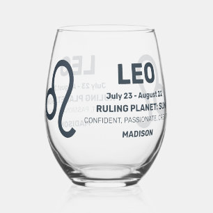 Verre À Vin Sans Pied Nom personnalisé / Texte Zodiac Signal Leo