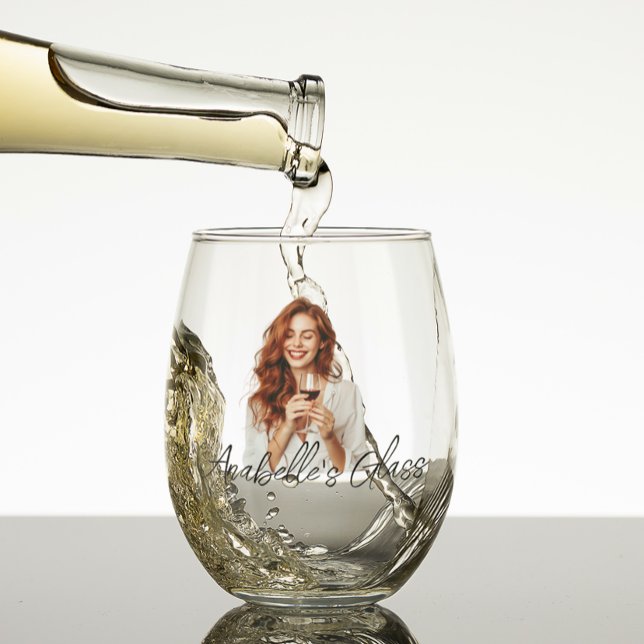 Verre À Vin Sans Pied Nom photo personnalisé Monogram Cadeau (Créateur téléchargé)