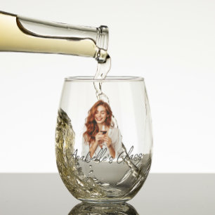 Verre À Vin Sans Pied Nom photo personnalisé Monogram Cadeau