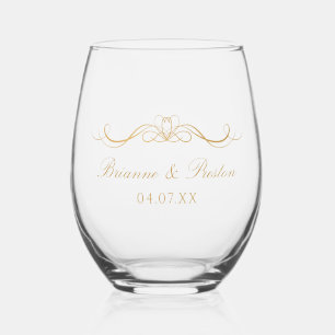 Verre À Vin Sans Pied Noms Date Modern Elegant Gold Script Mariage Cadea