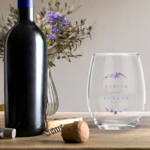 Verre À Vin Sans Pied Noms de l'aquarelle du Mariage fleur sauvage Peri