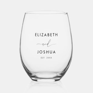 Verre À Vin Sans Pied Noms de mariés de mariage personnalisés minimaux