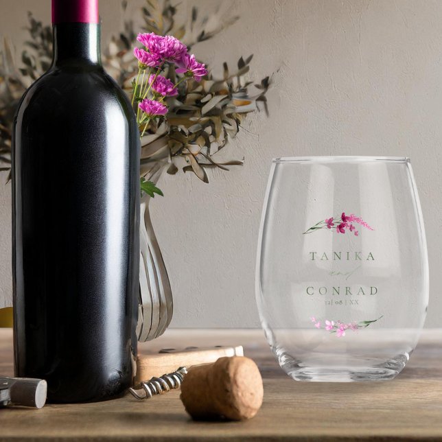 Verre À Vin Sans Pied Noms des aquarelles du Mariage fleur sauvage Fuchs (Créateur téléchargé)