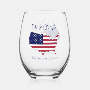 Verre À Vin Sans Pied Nous le peuple USA étoiles bandes carte nom de fam