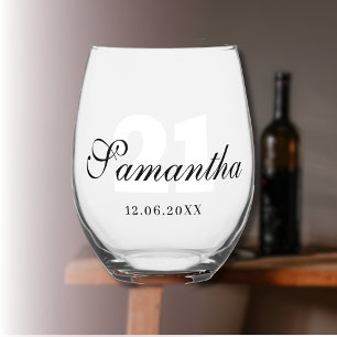 Verre À Vin Sans Pied Numéro d'anniversaire blanc Date nom noir