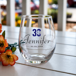 Verre À Vin Sans Pied Numéro d'anniversaire bleu minuit   Date nom noir