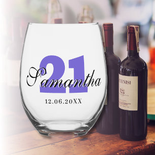 Verre À Vin Sans Pied Numéro d'anniversaire du raisin Date du nom 3D n