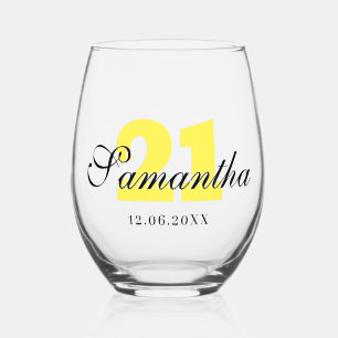 Verre À Vin Sans Pied Numéro d'anniversaire jaune citron Date du nom 3