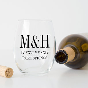 Verre À Vin Sans Pied Numéro romain Date, Initiales, Mariage Ville Faveu