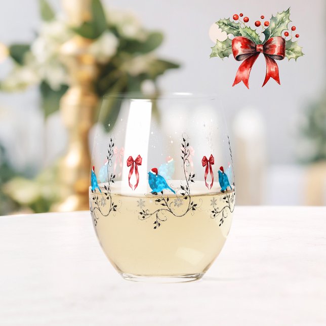 Verre À Vin Sans Pied Oiseau bleu à Noël (Créateur téléchargé)