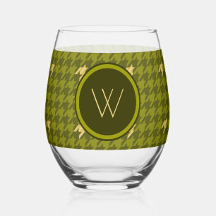 Verre À Vin Sans Pied Olive à motif pied-de-poule et accent doré