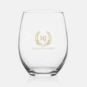 Verre À Vin Sans Pied Or Laurel Wreath Or Monogramme Et Nom