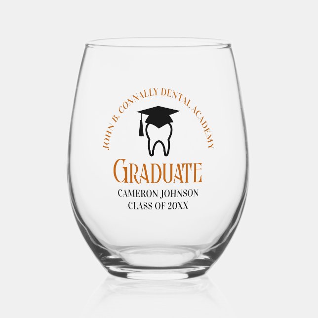 Verre À Vin Sans Pied Orange Dental School Custom Dentist Graduation (Recto)
